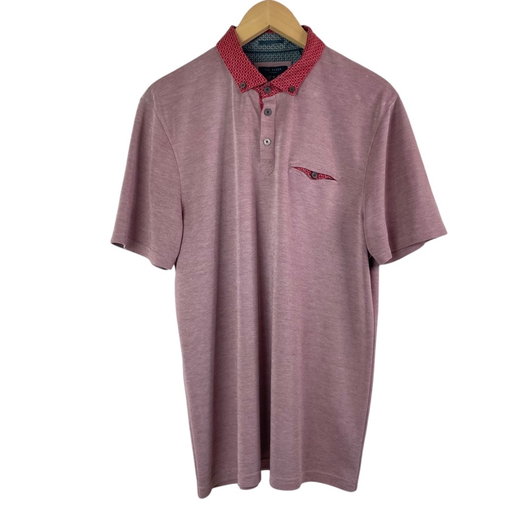 Ted Baker London Men’s Short Sleeve Polo Chest Pocket Shirt in Rust Size 6 / XXL